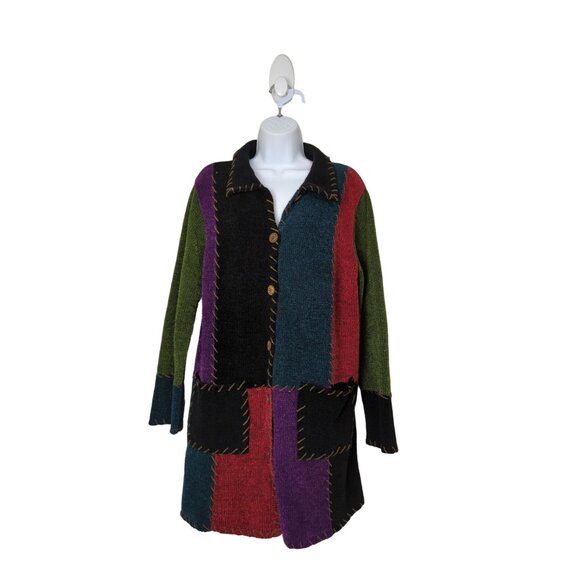 Carolina Colours Long Cardigan Sweater Patchwork Color Block Woman's size L - Picture 1 of 9